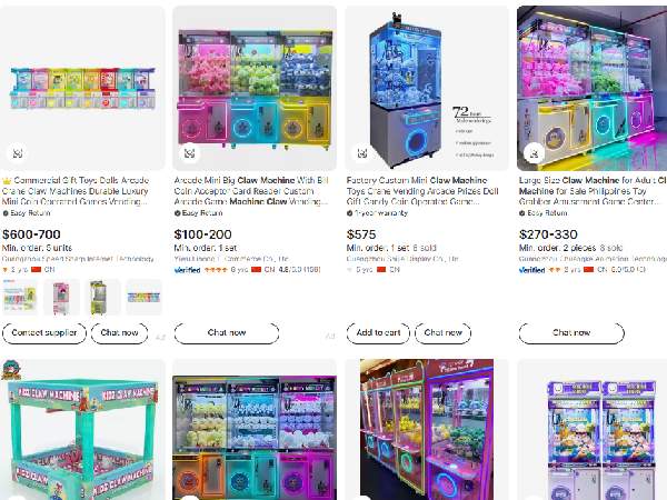 Searching “claw machine” on Alibaba shows countless suppliers