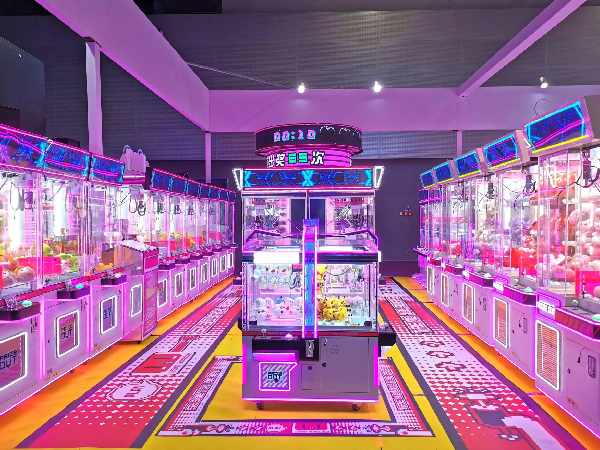 A deluxe claw machine with vibrant lighting and a stylish exterior