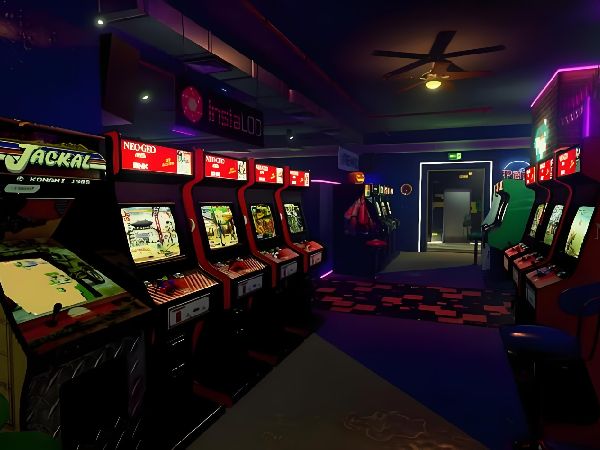 A retro arcade filled with classic machines.