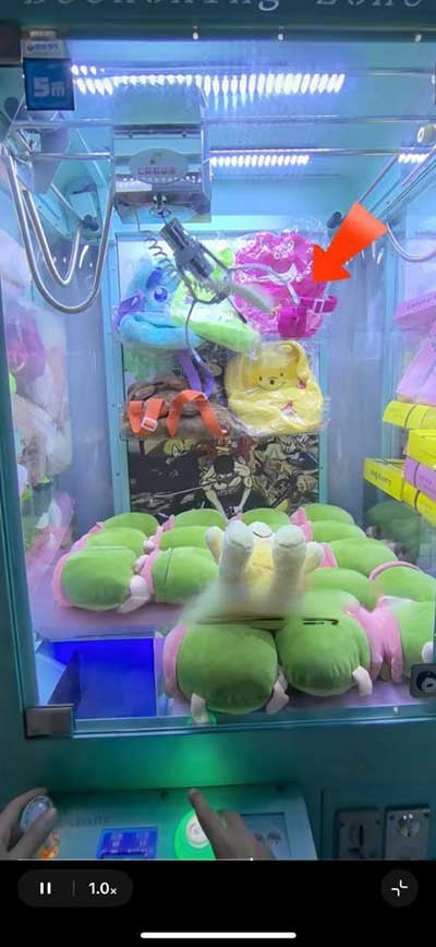 Use controlled swings to hook and drag the plush toward the chute